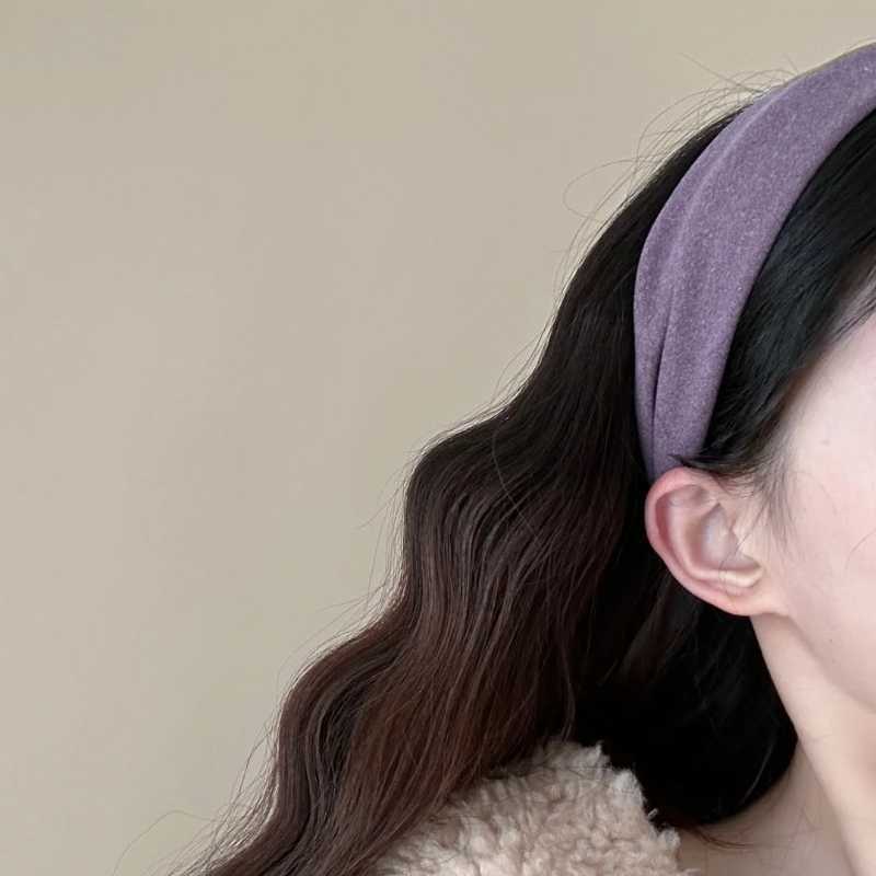 優しいスモッグ紫 ~ ベルベット布芸髪バンド秋冬白韓系レトロ髪カード超ワイドヘアバンド旅行髪飾り|undefined