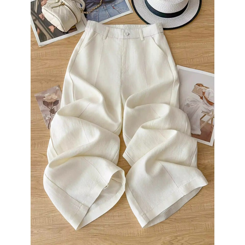 High-End Off-White Acetate Linen Wide-Leg Pants for Women, Spring 2026 New Style, Slim-Fit, Narrow Version, Drapey, Loose Straight-Leg Pants High-End Off-White Acetate Linen Wide-Leg Pants for Women, Spring 2026 New Style, Slim-Fit, Narrow Version, Drapey, Loose Straight-Leg Pants