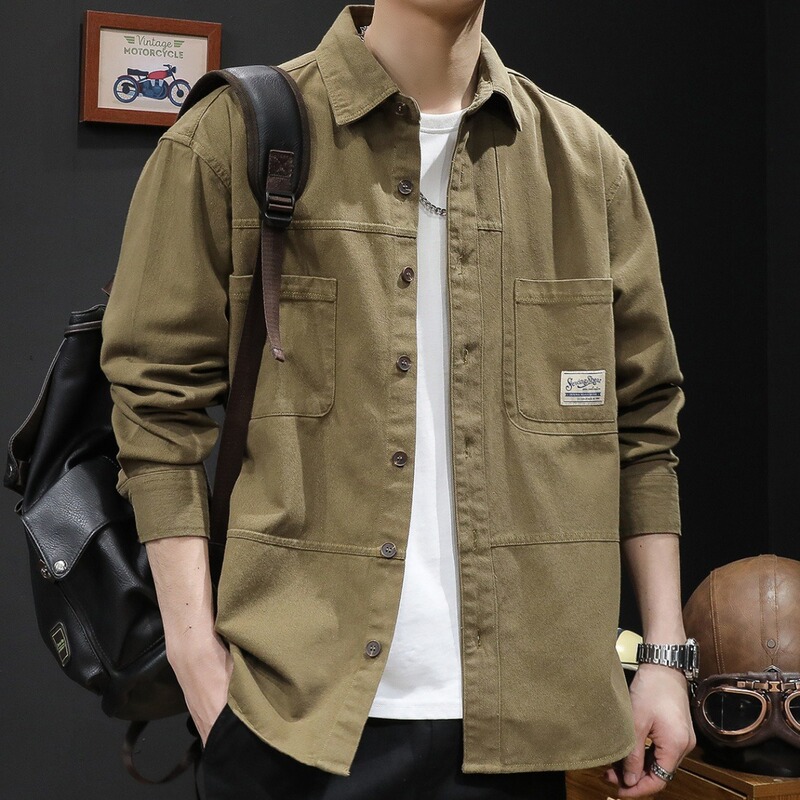 Workwear Boys Casual Denim Shirt Jacket 2025 Spring and Autumn New Style Handsome Autumn Men's Clothing with Loose Jacket