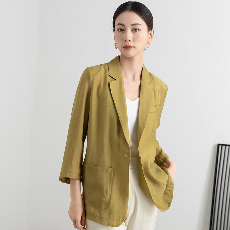 Áo blazer nữ tay lửng vải Tencel tím nhạt mỏng nhẹ — Màu tím