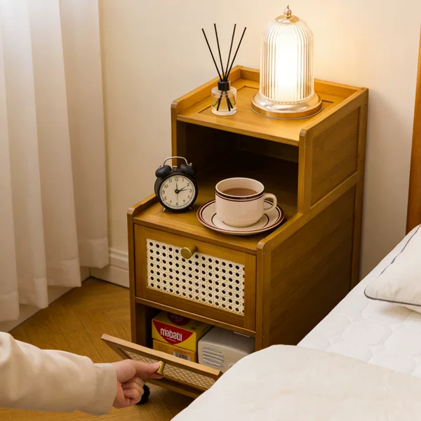 Solid Wood Bedside Table, Small Mini Simple Modern Storage Rack, Ultra-Narrow Gap Storage Cabinet, Extremely Narrow Bedside Cabinet for Bedroom