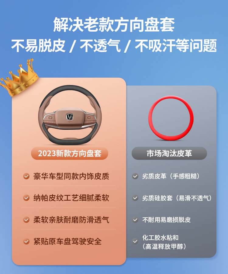 2024 Changan UNI-Z Steering Wheel Cover, Genuine Leather, Ultra-thin, All-season, No-sew Decoration Accessory