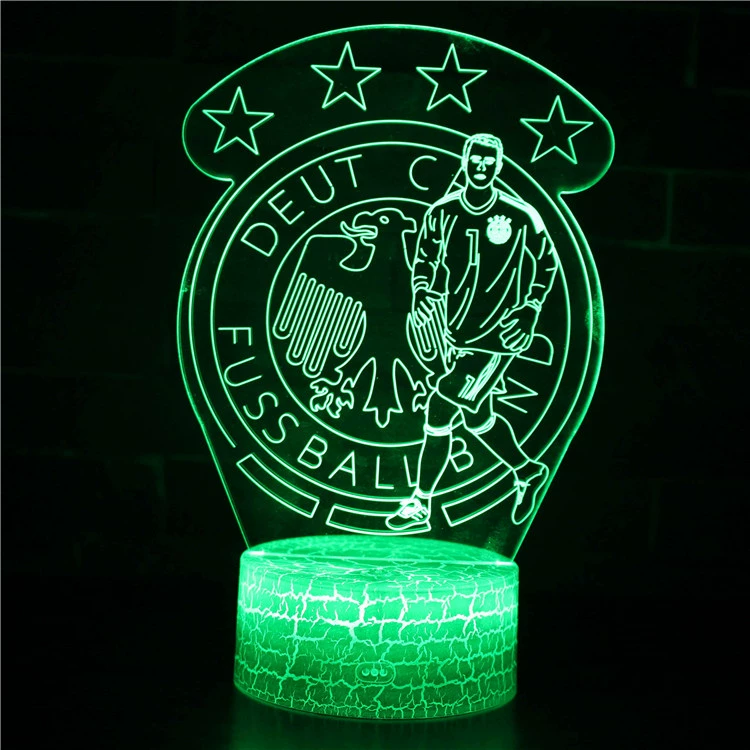 3D LED настольная лампа (Zuoba), футбольная акриловая панель, сенсорная/пульт дистанционного, многоцветные основания серии ZB‑