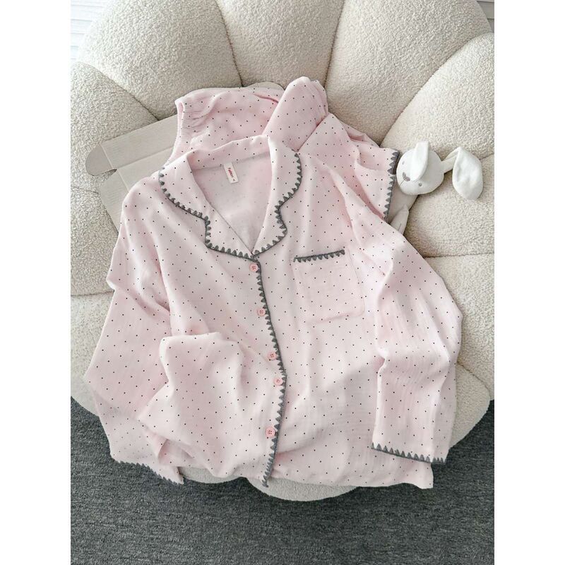 Cloud Cotton Pajamas for Women, Spring and Autumn Korean Style Princess Polka Dot Long Sleeve and Long Pants Home Wear Set, Cross-Border Wholesale