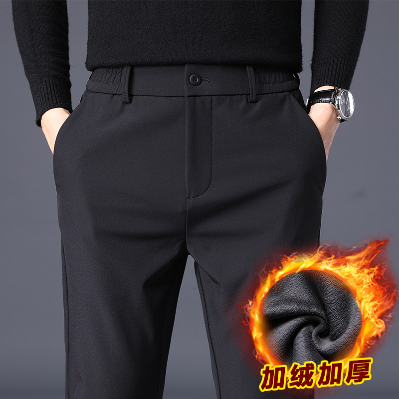 Western Pants Men's Autumn and Winter fleece-lined Thickened Casual Pants Men's Slim-fit Straight Light Luxury Business Warm Suit Pants
