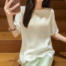 深圳南油女装醋酸邹提花t恤夏季短袖波浪边百搭新中式高级感上衣