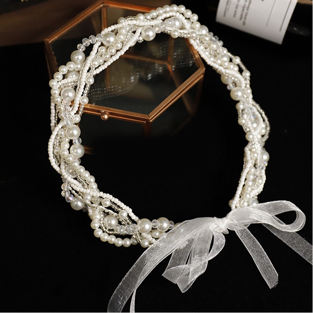 White Korean headband handmade pearl for bride