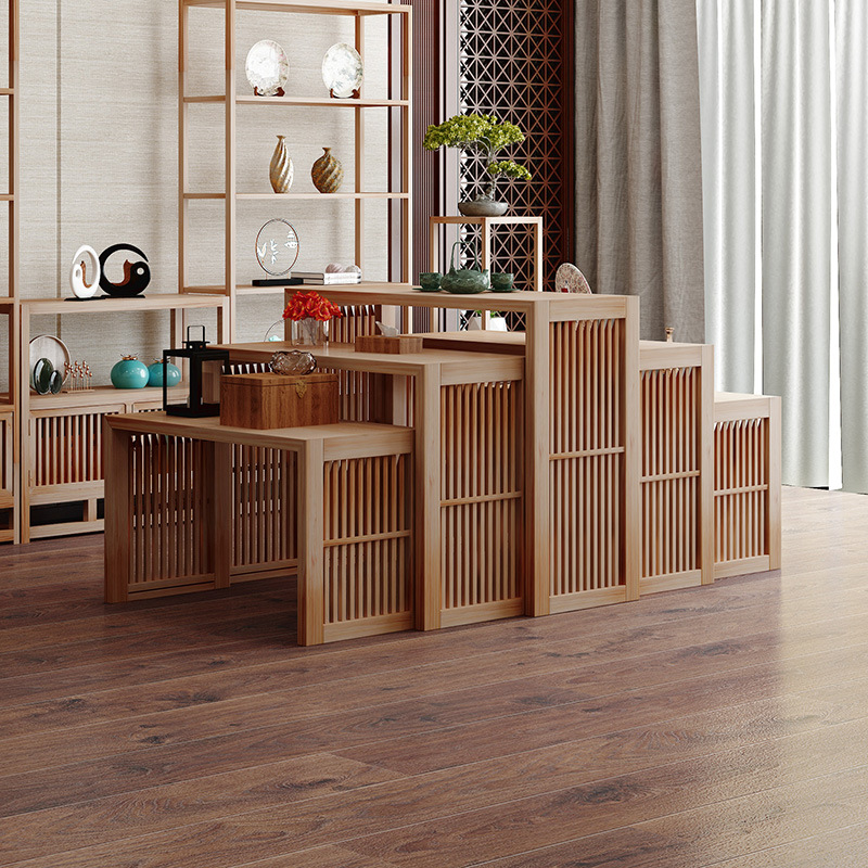 流水台中岛柜茶叶店展示柜中式实木货架展会产品陈列柜原木置物架