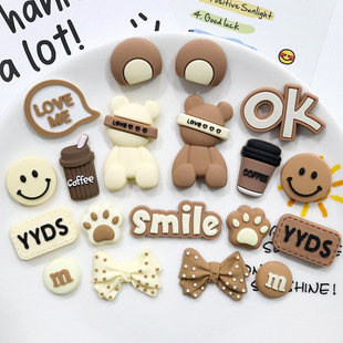 Beige cream color bear pvc soft rubber accessories mobile phone shell DIY hole shoes decorative shoes flower headdress hair accessories