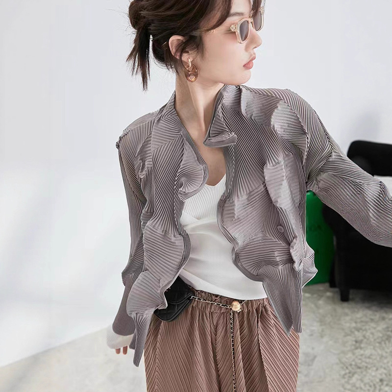 Miyake Irregular Pleated Jacket Women's High-End Niche Design Thin Long-Sleeved Cardigan Tops Top Women Miyake Irregular Pleated Jacket Women's High-End Niche Design Thin Long-Sleeved Cardigan Tops Top Women