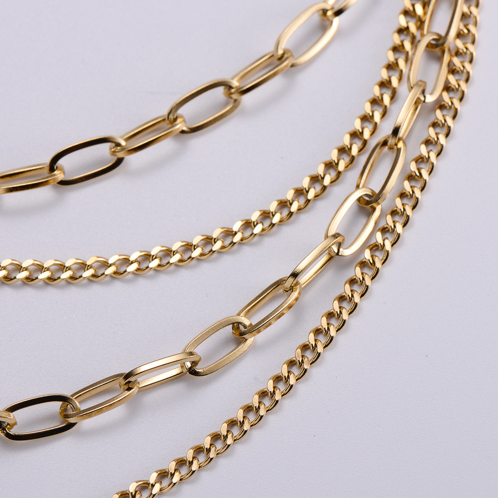 Simple Geometric Hollow Double Chain Stainless Steel Necklace Wholesale display picture 5