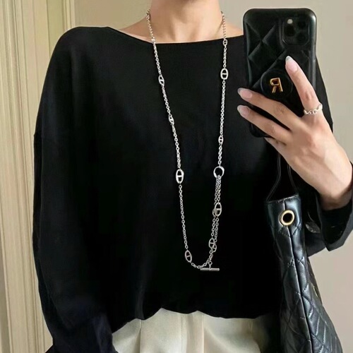 Live Stream Celebrity Same Style High-Quality Outfit H-Shaped Pig Nose Long Necklace Autumn/Winter Color-Safe Sweater Chain