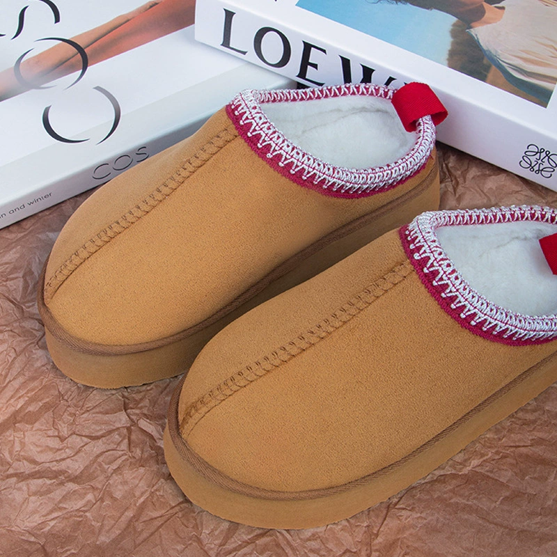 定制加绒厚底雪地靴民族风高跟内增高女ins防滑冬麂皮低帮鞋