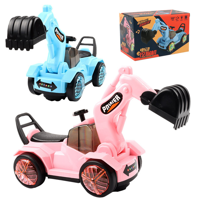 Children's Toy Car Model Electric Excavator Light-emitting Belt Music Universal Engineering Vehicle Night Market Stall Supply