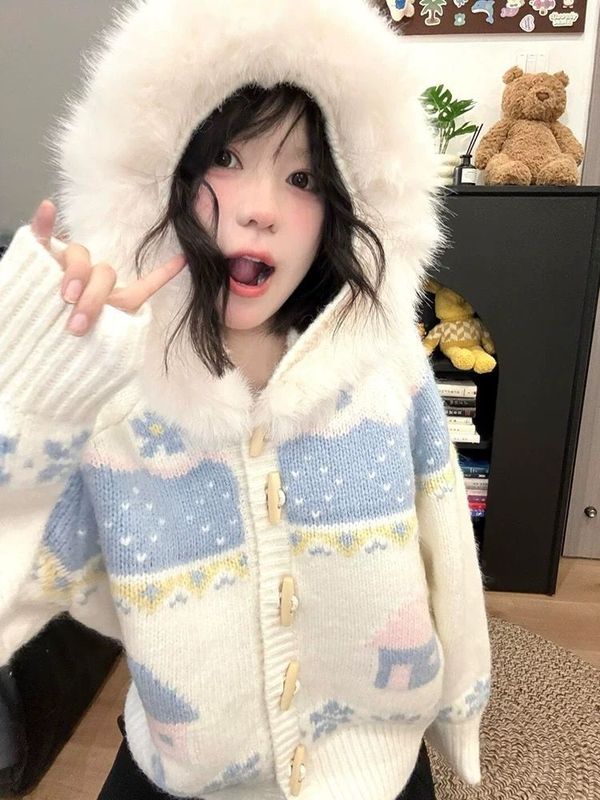 艺术生甜美温柔风外穿毛衣女秋冬新款宽松慵懒风设计感针织衫上衣|undefined