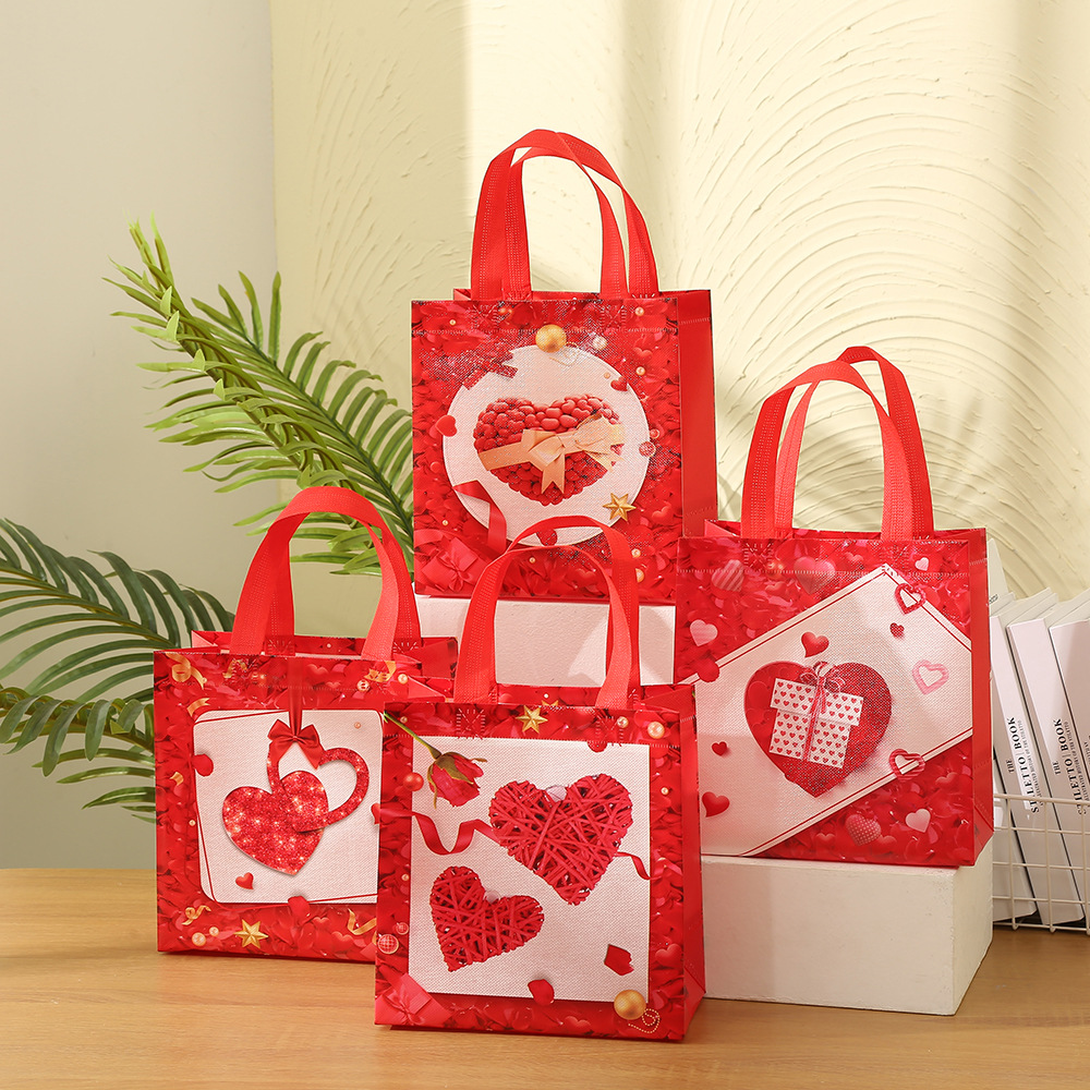 亚马逊跨境无纺布手提袋 情人节爱心礼品袋 手提袋七夕礼物包装袋