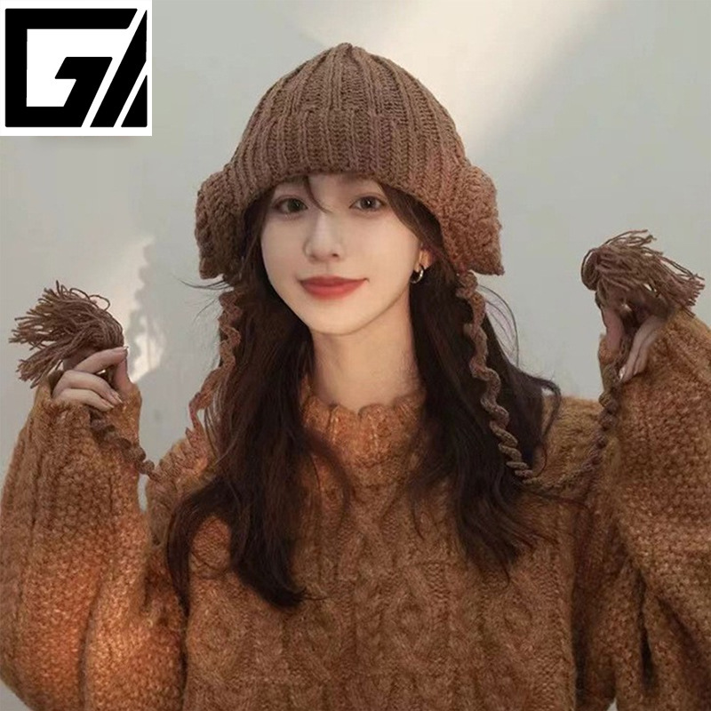 秋冬手工流苏针织包头帽日系保暖甜美护耳帽时尚甜美显脸小毛线帽|undefined