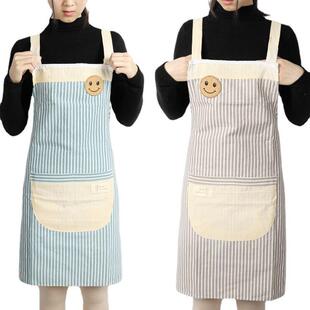 Striped Linen Cotton Apron Korean Style Japanese Fashion Home Cooking Anti-Stain Work Restaurant Kitchen Apron Wholesale