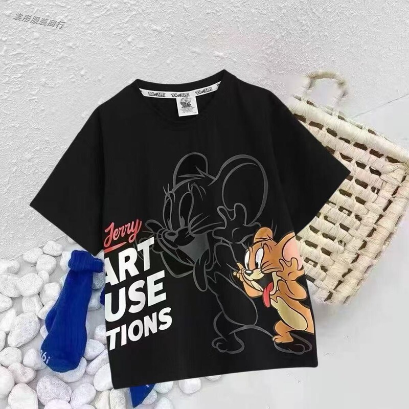 Tom and Jerry Kidsren's Cartoon T-Shirt Boys and Girls Thin Short-Sleeved Tops Ins Style Big Kidsren's Summer Clothing Tom and Jerry Kidsren's Cartoon T-Shirt Boys and Girls Thin Short-Sleeved Tops Ins Style Big Kidsren's Summer Clothing