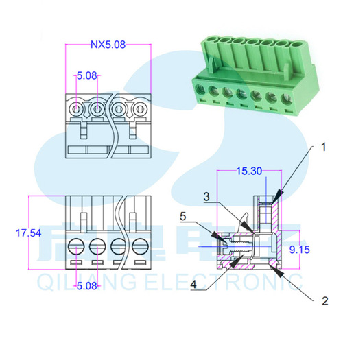 Terminal block KF2EDG-5.08/5.0mm pitch plug-in green terminal 2p-24p straight pin/curved pin