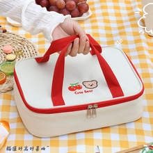 樱桃小熊手拎扁平饭盒手提包高颜值便当袋野餐饭盒保温袋饭包装饭