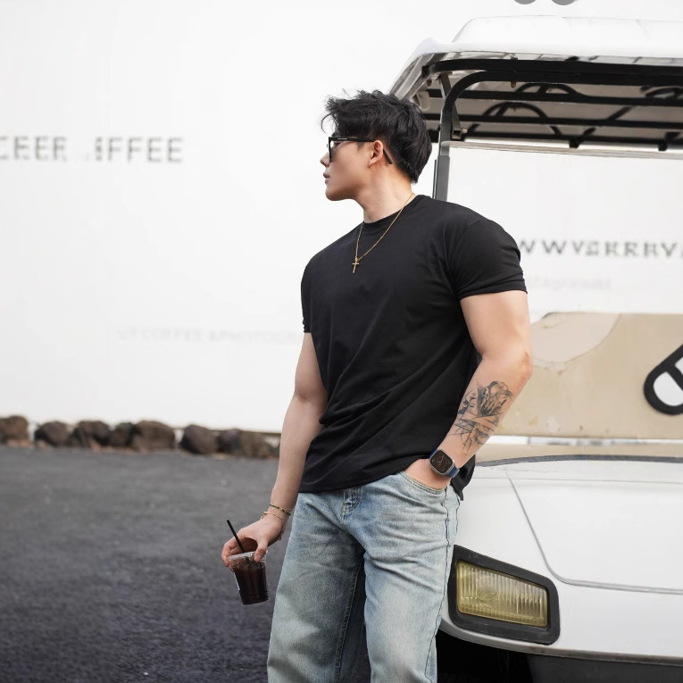 Cool Sleeve T Men's Casual Solid Color Short Sleeve Sports Fitness Quick-Drying Crew Neck Summer New Top_viptrois.com
