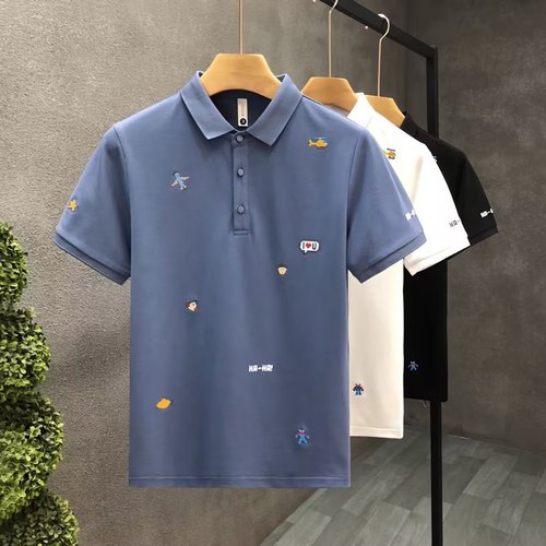 Men's Short Sleeve Polo Shirt 2025 Summer Quick-Dry Ice Silk Trendy Casual Youth T-Shirt with Stand Collar