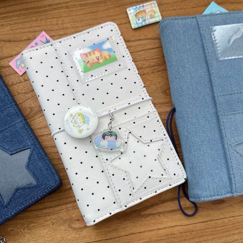 Simple Korean-Style Polka Dot Fabric A6 Loose-Leaf Notebook for Students, High Aesthetic Value, DIY Journal, Portable Notepad, Diary