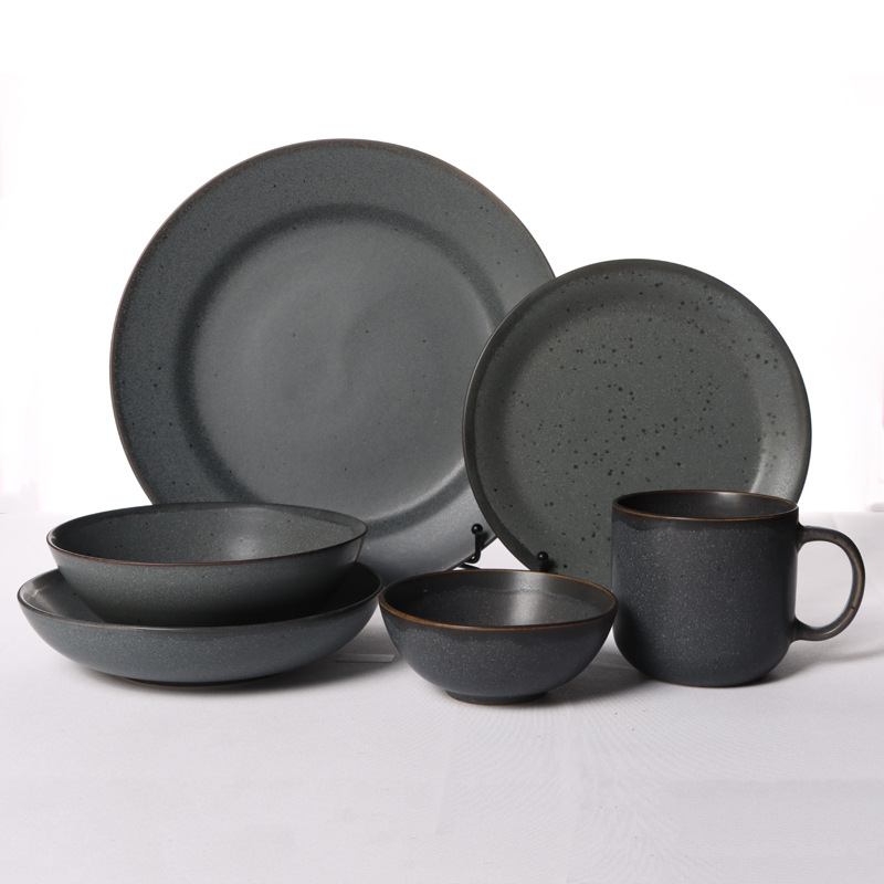 Juego de vajilla de cerámica mate de alta gama, platos planos y hondos, tazones redondos, estilo retro para hogar