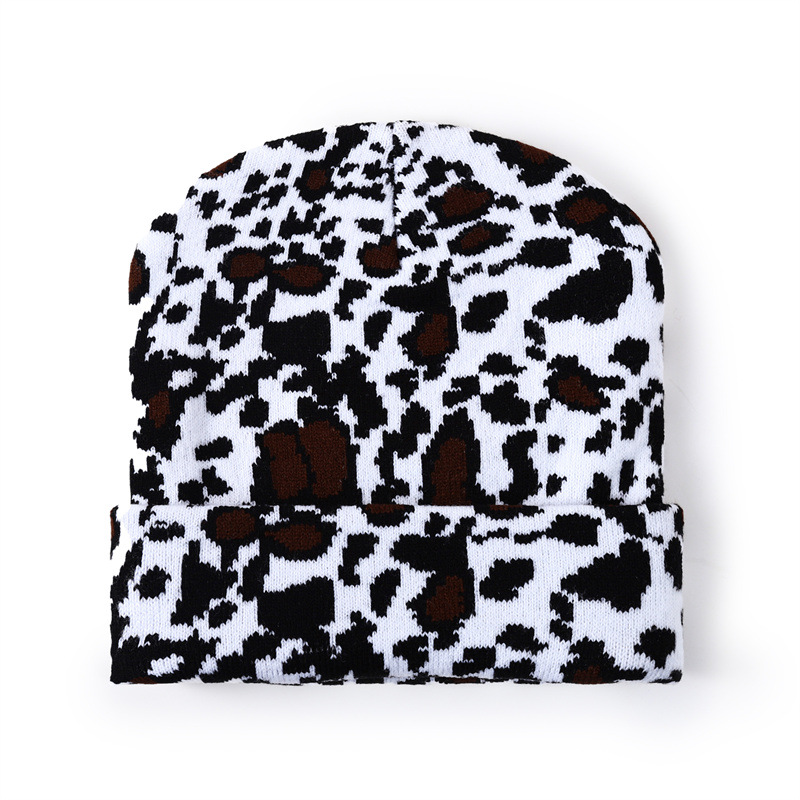 Nuevo sombrero de gorro de guisantes de invierno transfronterizo, sombrero de punto de lana corta con patrón de leche, jacquard, camuflaje cálido