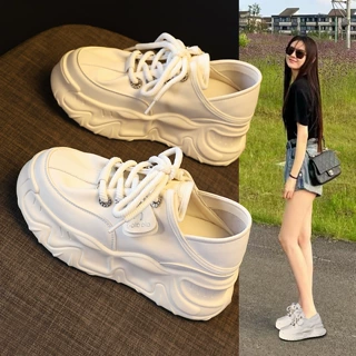 HN517厚底内增高两穿小白鞋女2026春季新款松糕软底一脚蹬休闲鞋