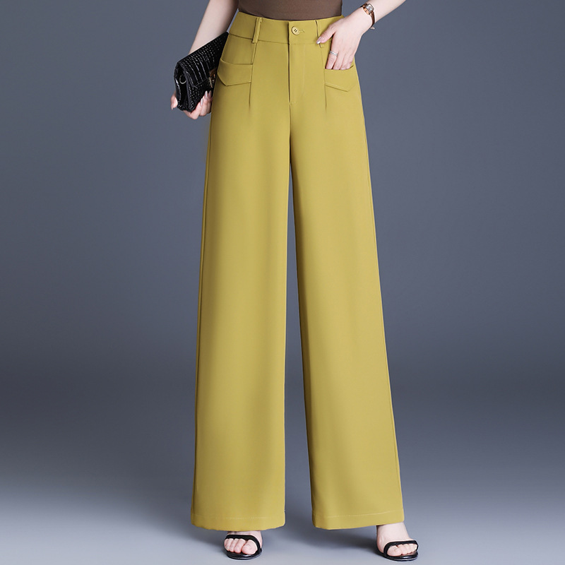2026 Summer High-Waisted Cool Silk Wide-Leg Pants New Fashion Loose Slimming Straight Pants with Drape Effect Casual Long Pants 2026 Summer High-Waisted Cool Silk Wide-Leg Pants New Fashion Loose Slimming Straight Pants with Drape Effect Casual Long Pants