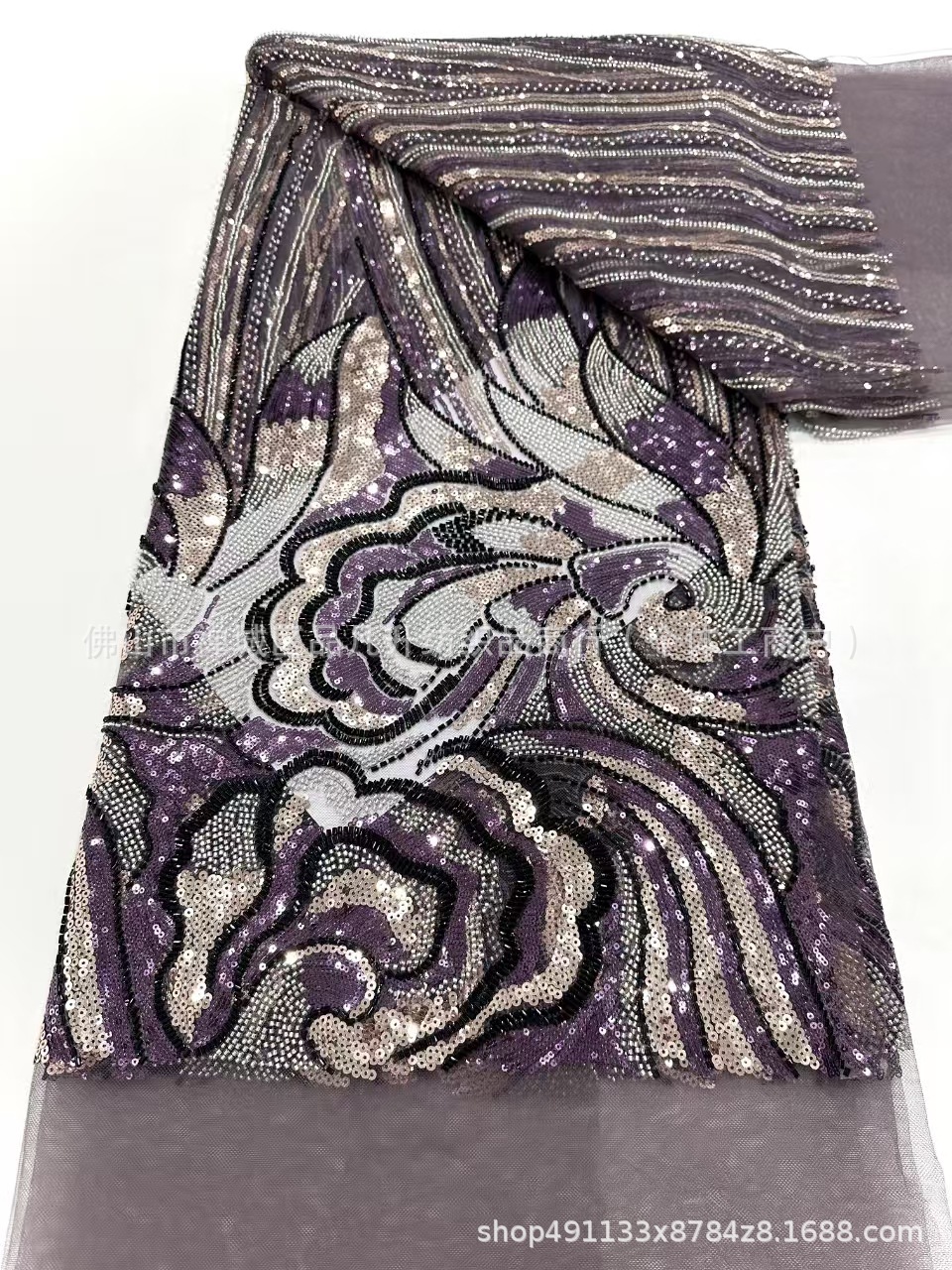 industria pesada tubo de perlas bordado tela de malla de encaje LACE comercio exterior transfronterizo ropa de moda europea y americana cena tela de moda image 12