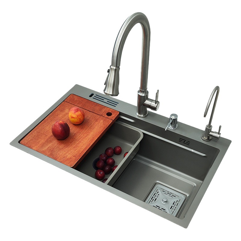 Directo del fabricante: fregadero de cocina, lavaplatos de acero inoxidable color gris metalizado, lavaplatos grande de una sola cubeta, grueso, para instalar bajo encimera.