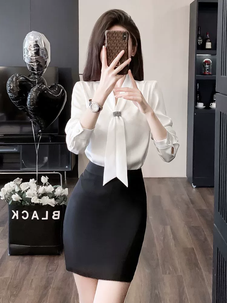 Shirt for work, set, hip-accented