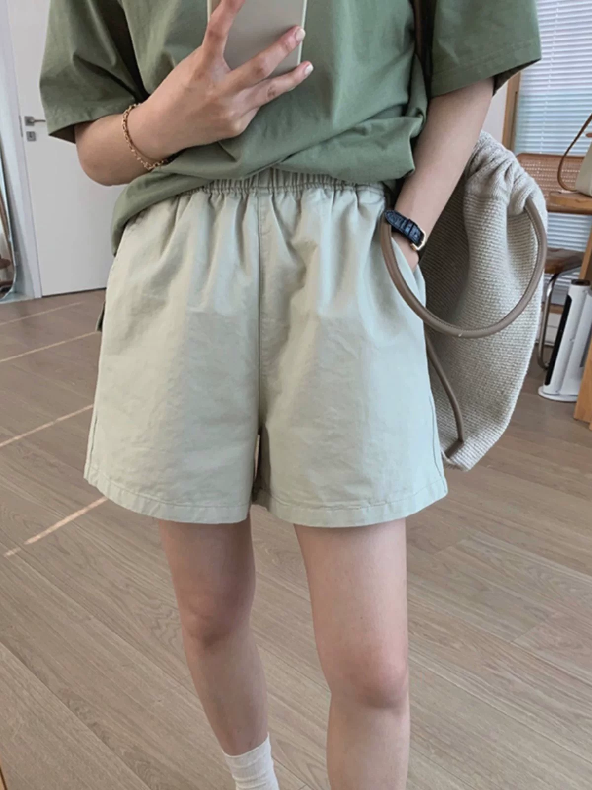 Новые летние эластичные широкие шорты из стираного хлопка с высокой талией, японские универсальные утягивающие свободные повседневные спортивные широкие шорты для женщин