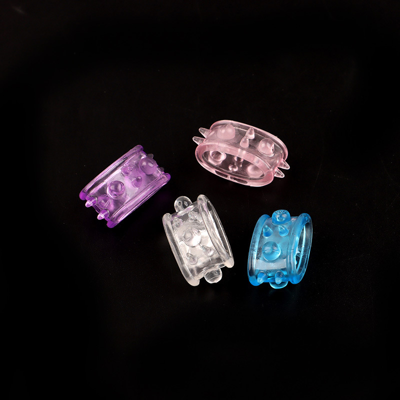 Men’s Large Beaded Chastity-Style Cock Ring, Textured TPE, Translucent Blue — detail image 9