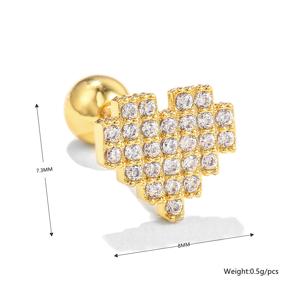 fashion peach heart palm lip ear bone nail 18K gold copper earring screw ball ear nail