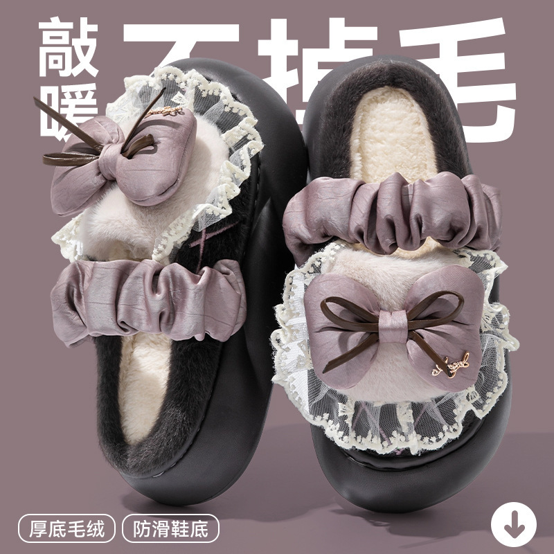 欧式蝴蝶结棉拖鞋女款2025新款秋冬季室内家居可爱毛毛绒棉拖女士|undefined