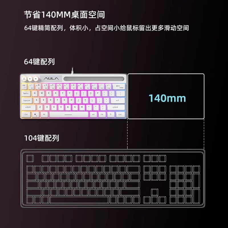 タランチュラF3061機械手触りキーボード64キー有線ミニRGBデスクトップノートパソコン便利亜馬|undefined
