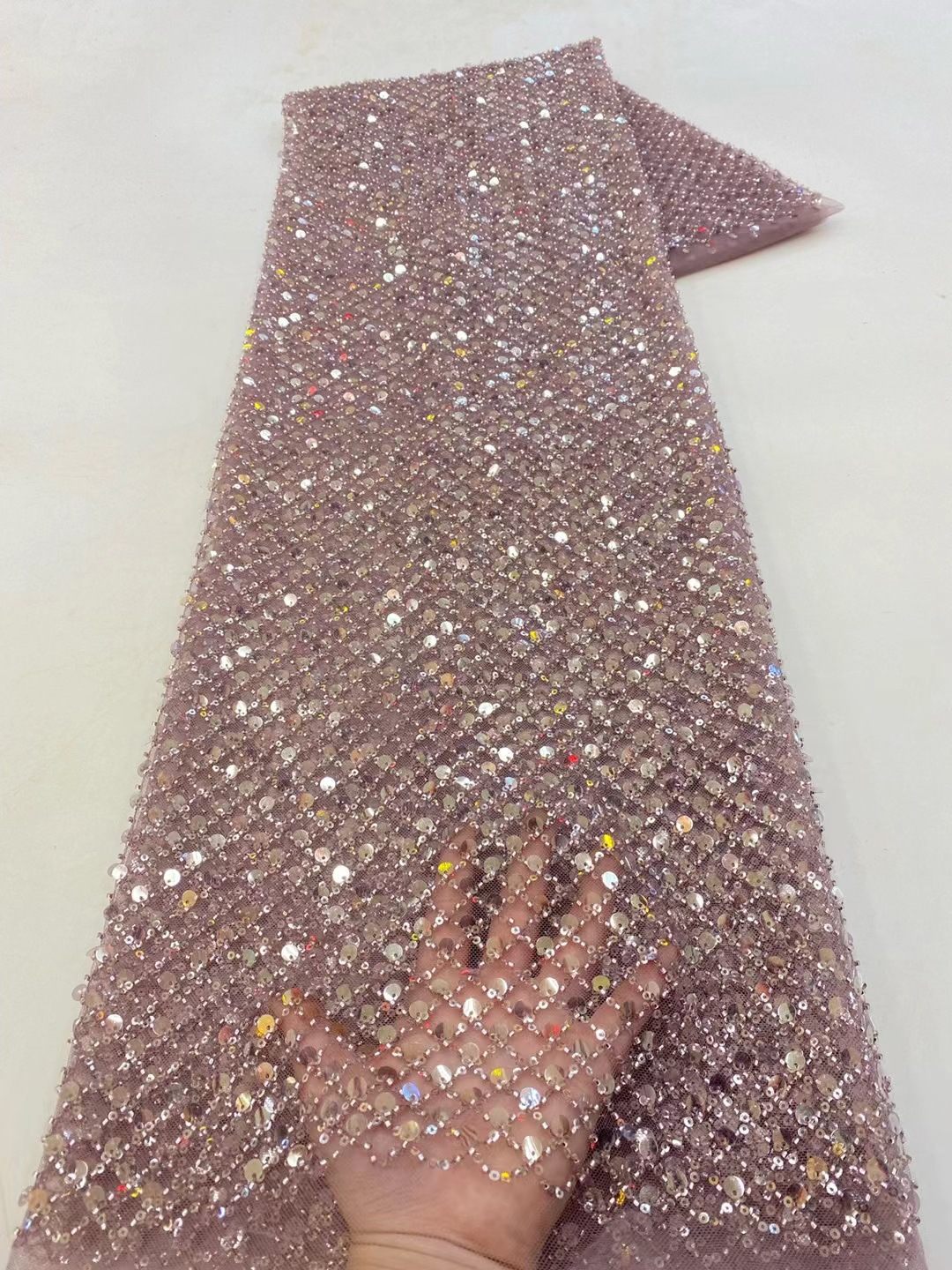Burbuja rhombic perlas tubo vestido perlas lentejuelas tela europea y americana malla bordado vestido tela JX3843
