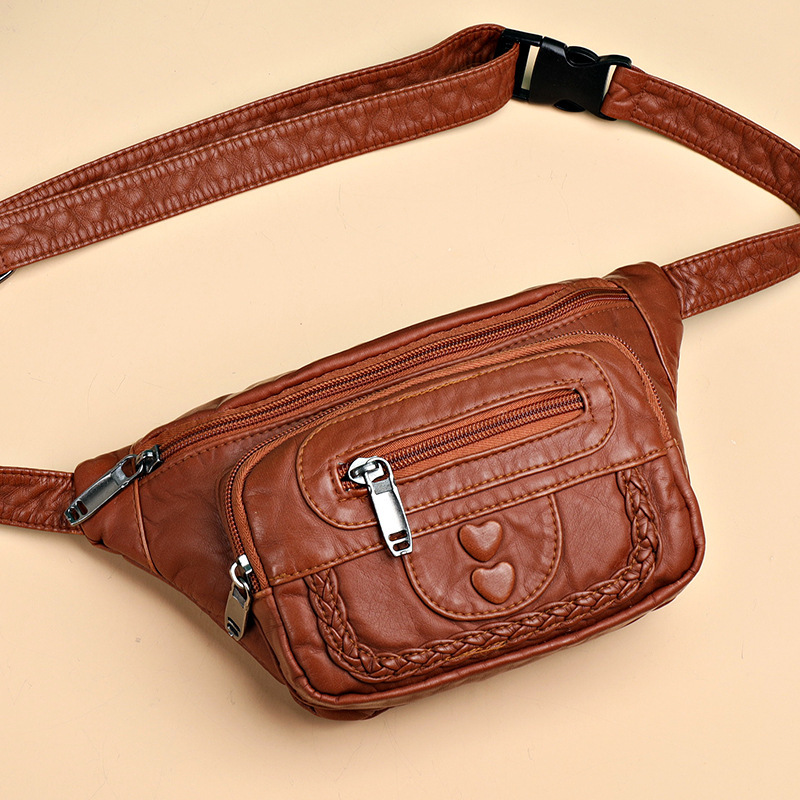 Foreign trade new casual waist bag European and American soft leather crossbody bag washed leather women's bag mini mobile phone bag cross-border wholesale