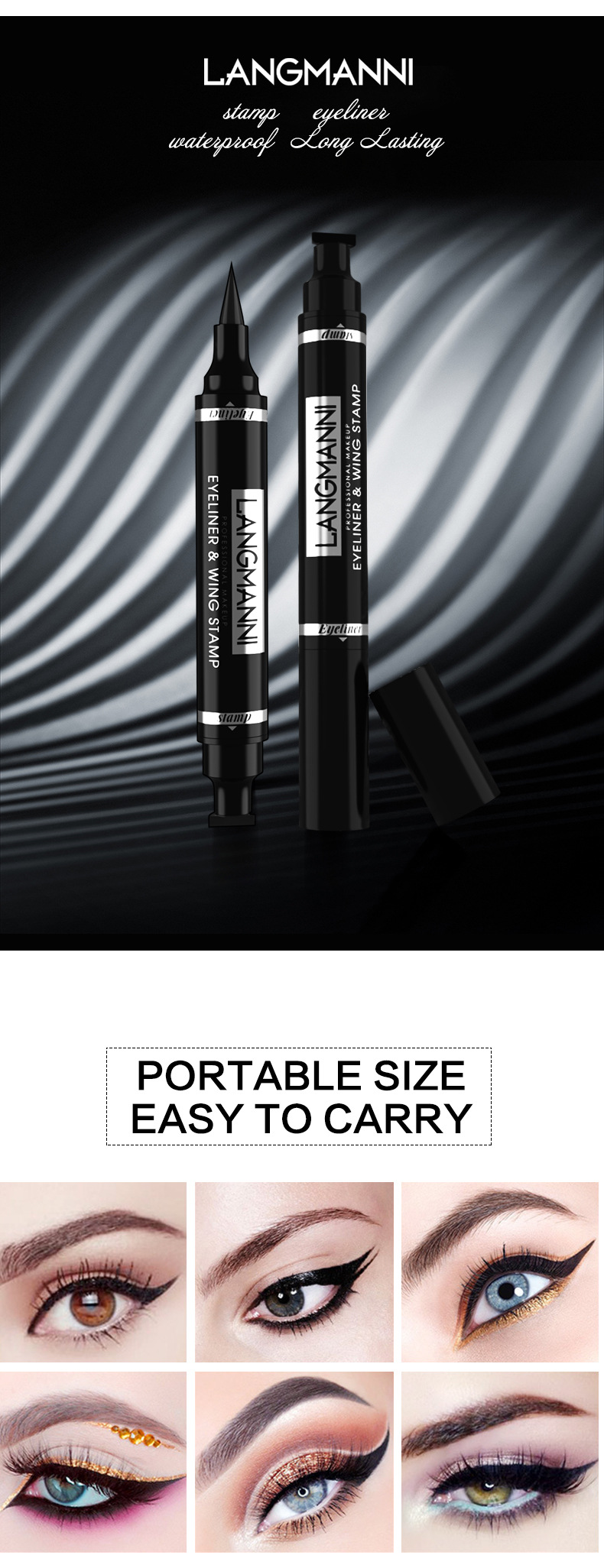 Langmanni double-head seal eyeliner pen is not easy to smudge 2-in-1 triangular black eyeliner liquid undefined