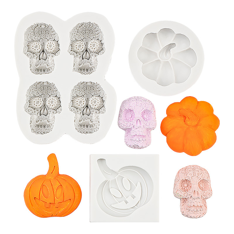 Halloween Calavera Calavera Calavera Calabaza Molde de silicona Chocolate Funda de caramelo Molde de decoración de yeso de aromaterapia
