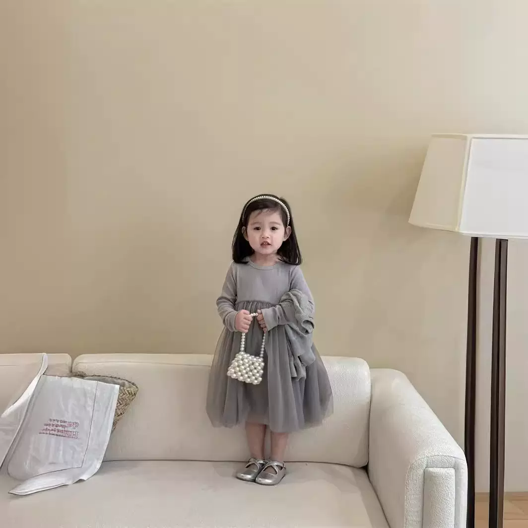 韩版童装2025新款春季女童连衣裙儿童公主破蓬蓬裙女宝宝网纱裙子