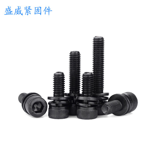 12.9 grade cylindrical head inner hexagonal three-way combination with flat washer elastic washer combination screw cup head inner hexagonal three-way combination