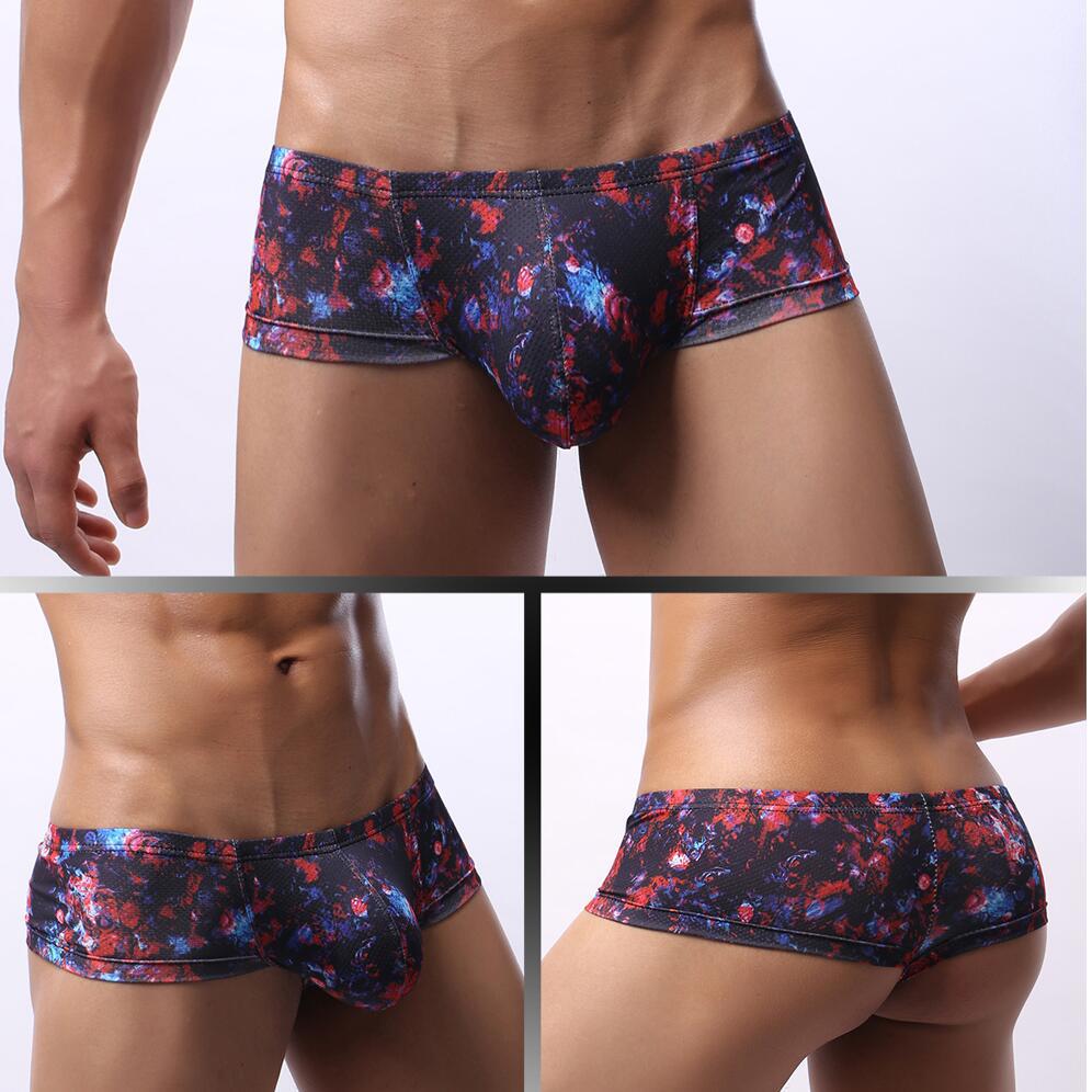 GAY Western and Eastern men's low-rise underwear with head print, U-shaped, mesh, breathable, moisture-wicking and sweat-drying, small V-angle, E085