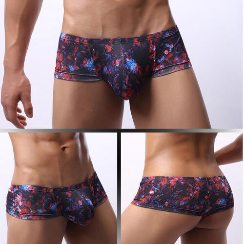 Fashionable, low-waist printed breathable boxer panties, men's U-convex mesh, moisture absorption, sweat-wicking, flat pants, men