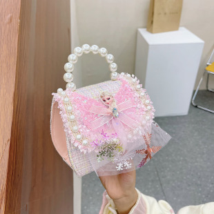 New Cute Girl Bag Cartoon Little Girl Hand-Carrying Cross-Body Bag Pearl Bag Frozen Elsa Coin Purse
