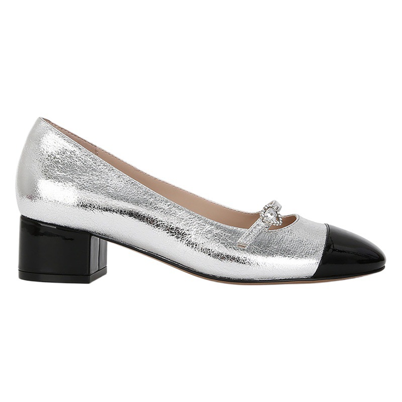 Zapatos de Mujer Estilo Mary Jane con Hebilla de Corazón Pequeño en Bloques de Color, Tacón Grueso y Correa, Primavera 2025